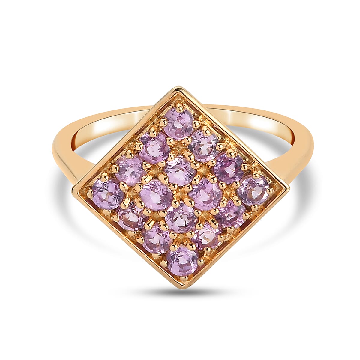 Purple Sapphire Cluster Ring in Yellow Gold Overlay Sterling Silver 1.47 Ct.