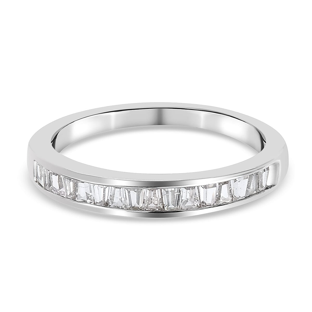 White Sapphire Band Ring in Platinum Overlay Sterling Silver