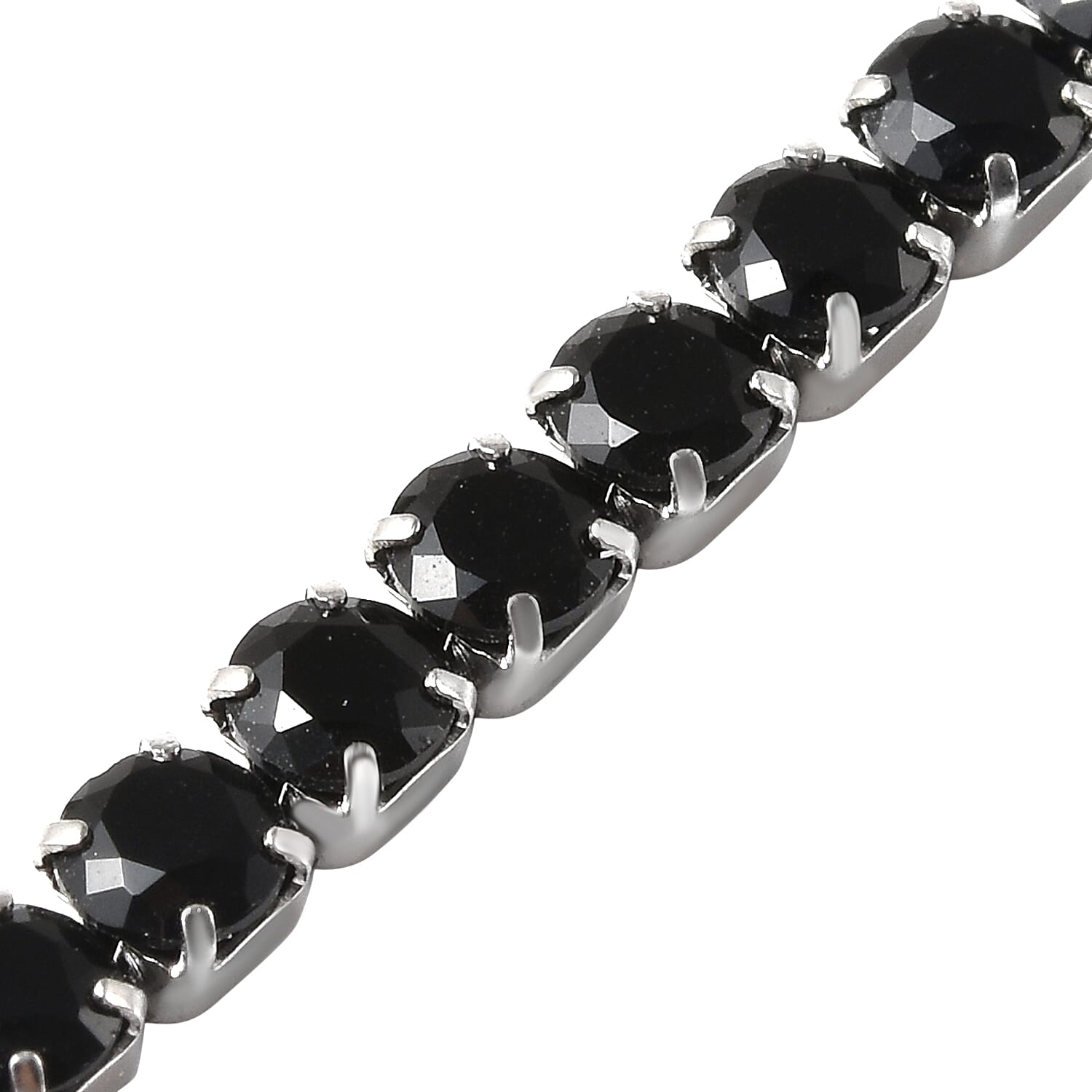 Simulated Black Spinel Bracelet (Size 6-9 Inch Adjustable) in Silver Tone