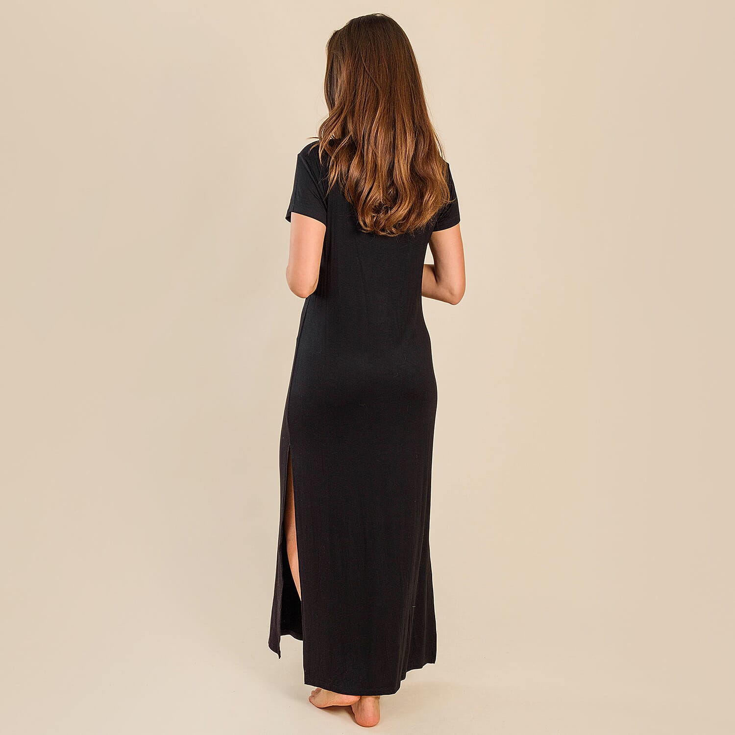 Tamsy Jersey Long Lounge Dress (Size L, 16-18) - Black