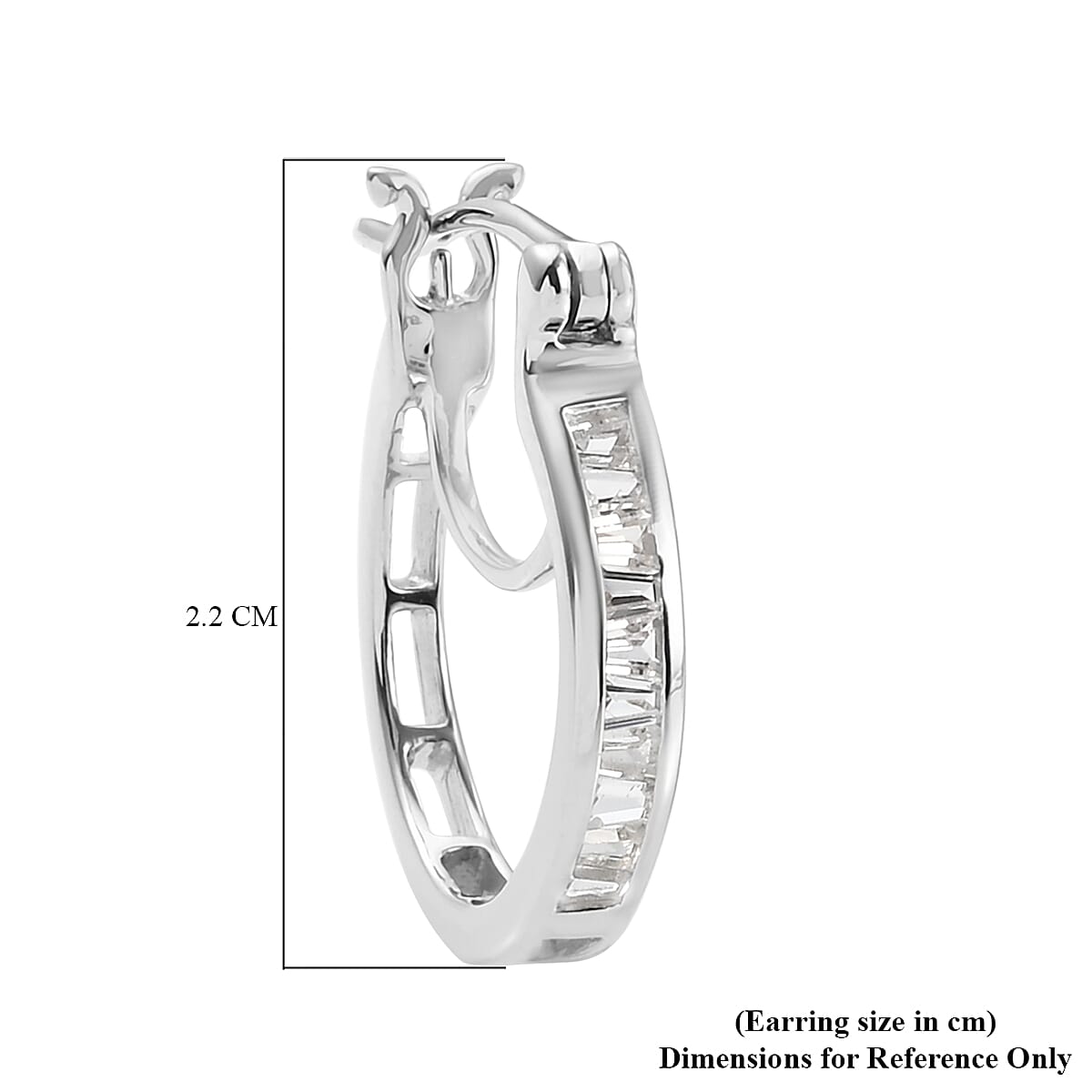 100% Natural White Sapphire J Hoop Half Hoop Earrings (with Clasp) in Platinum Overlay Sterling Silver