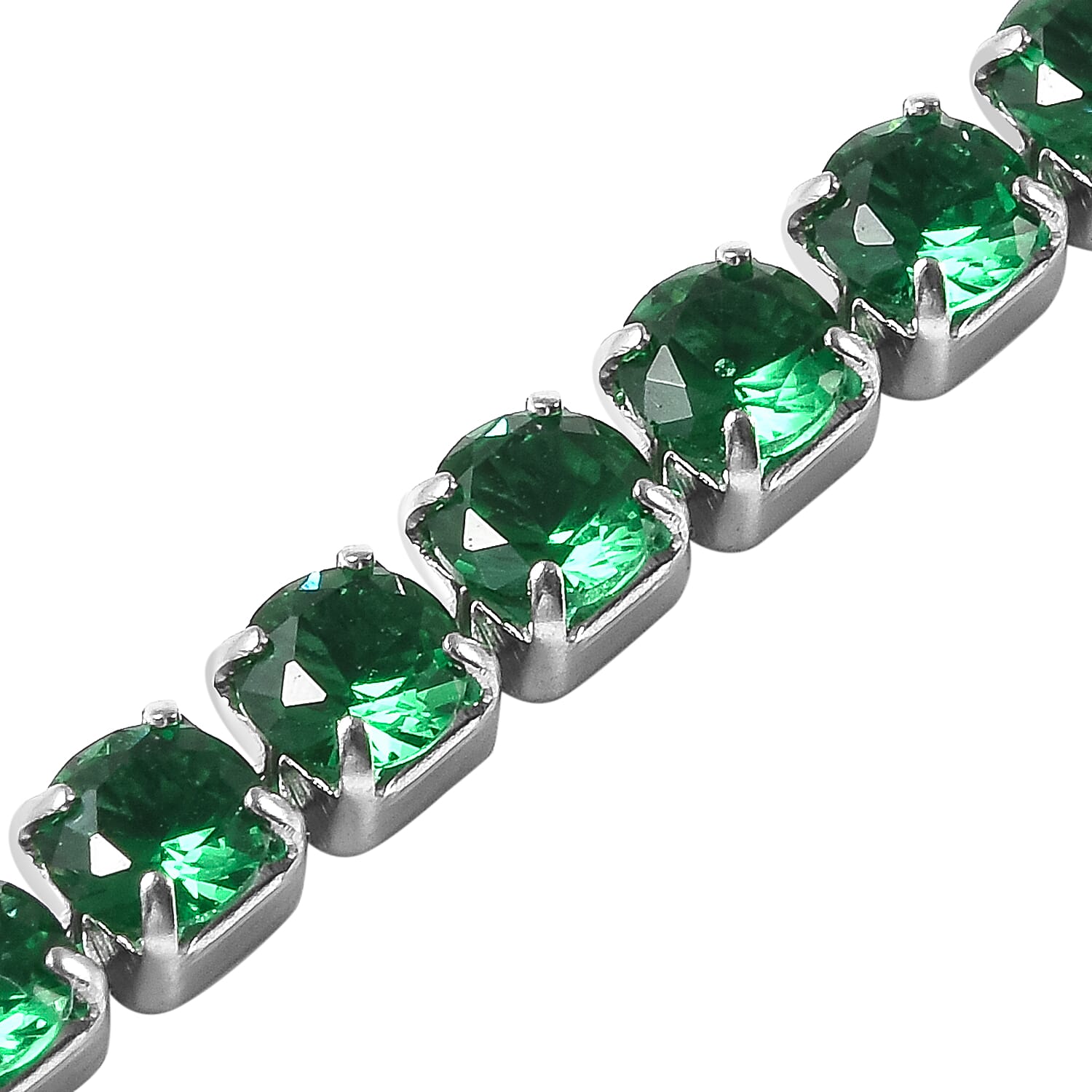 Simulated Emerald Bracelet (Size 6-9 Inch Adjustable ) in Silver Tone