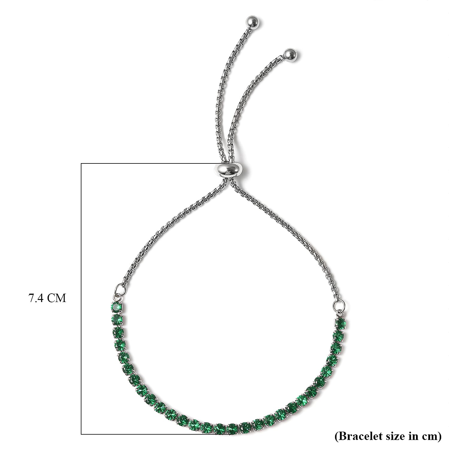 Simulated Emerald Bracelet (Size 6-9 Inch Adjustable ) in Silver Tone