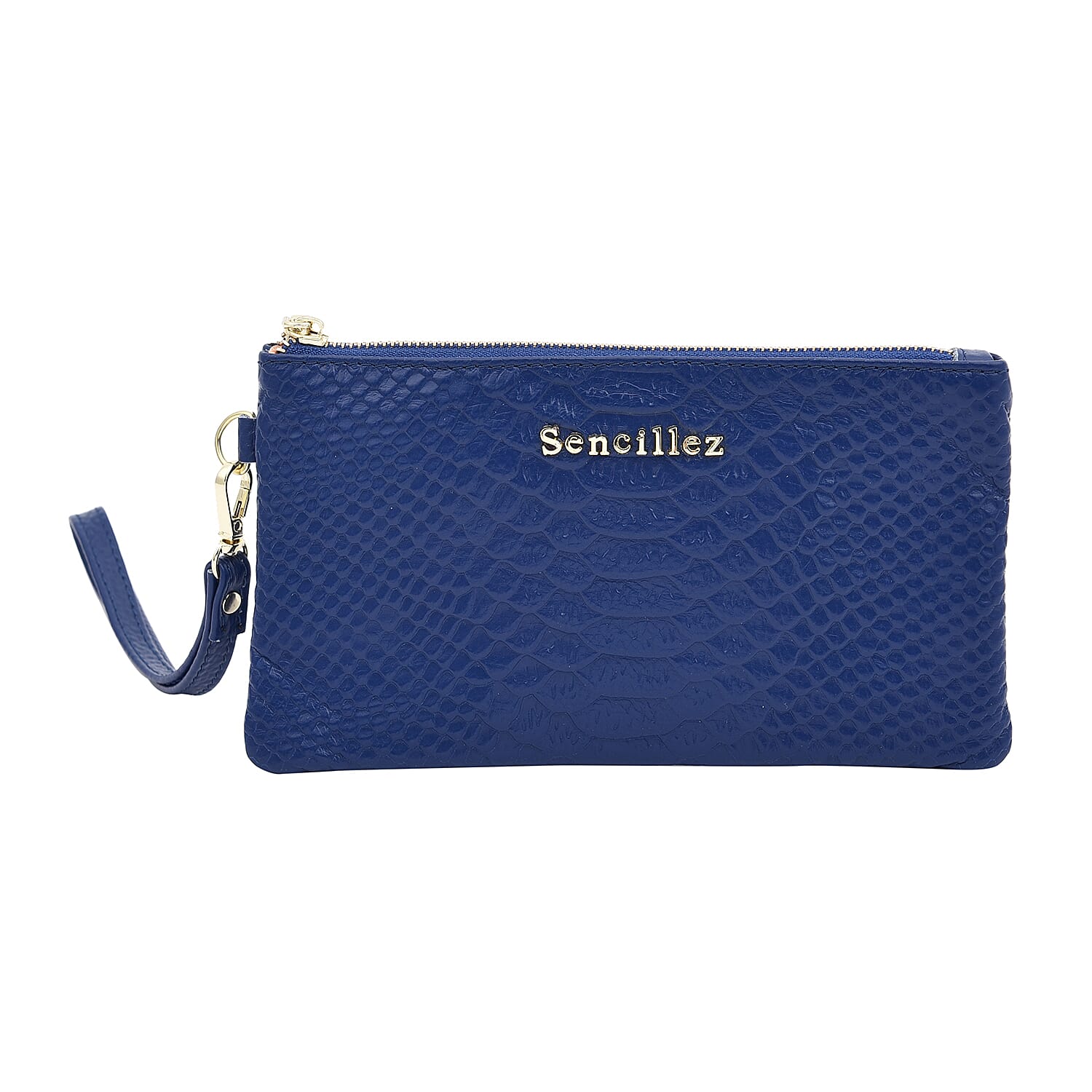 SENCILLEZ 100% Genuine Leather Snakeskin Pattern Clutch Bag with Zipper Closure (Size 19x11Cm) - Blue