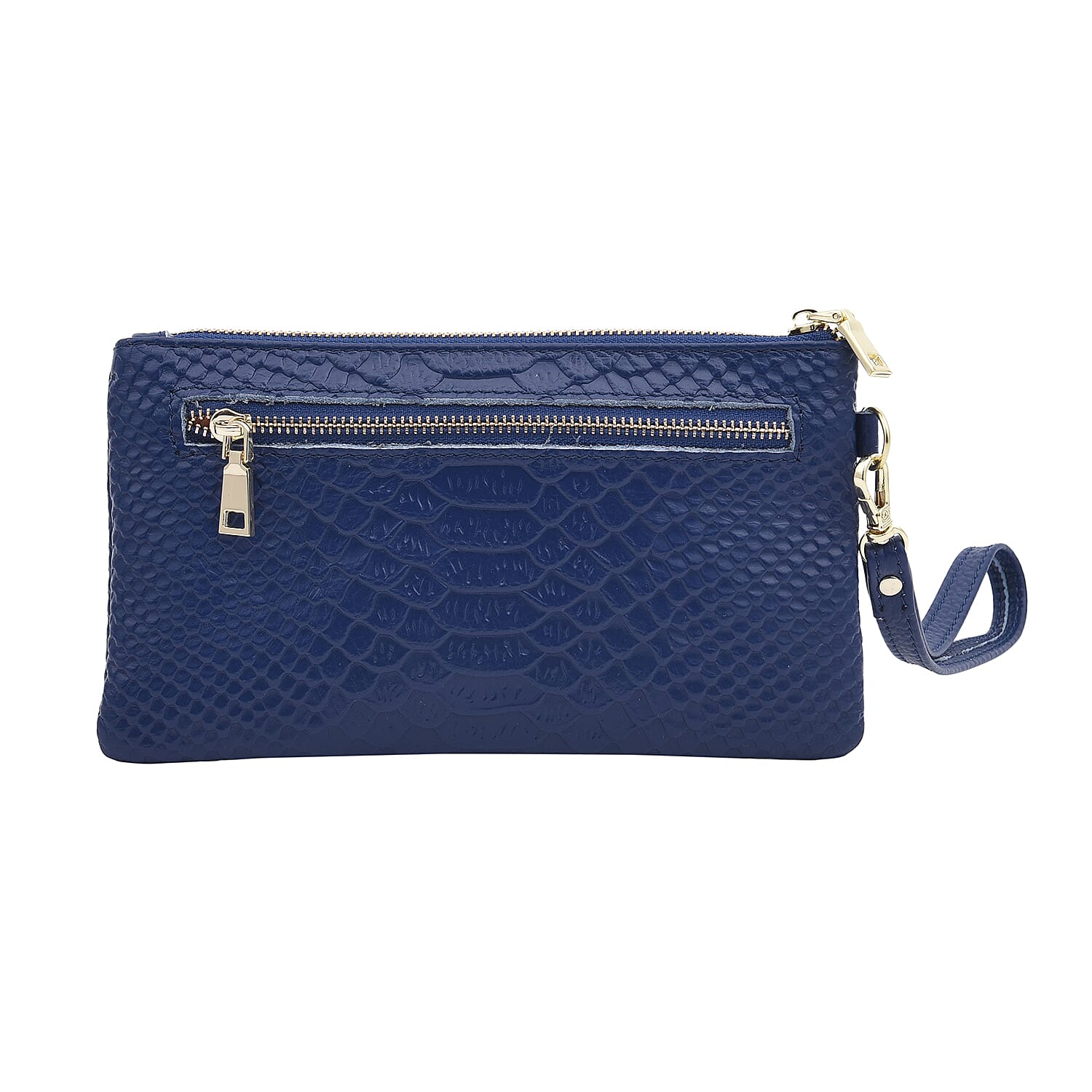 SENCILLEZ 100% Genuine Leather Snakeskin Pattern Clutch Bag with Zipper Closure (Size 19x11Cm) - Blue
