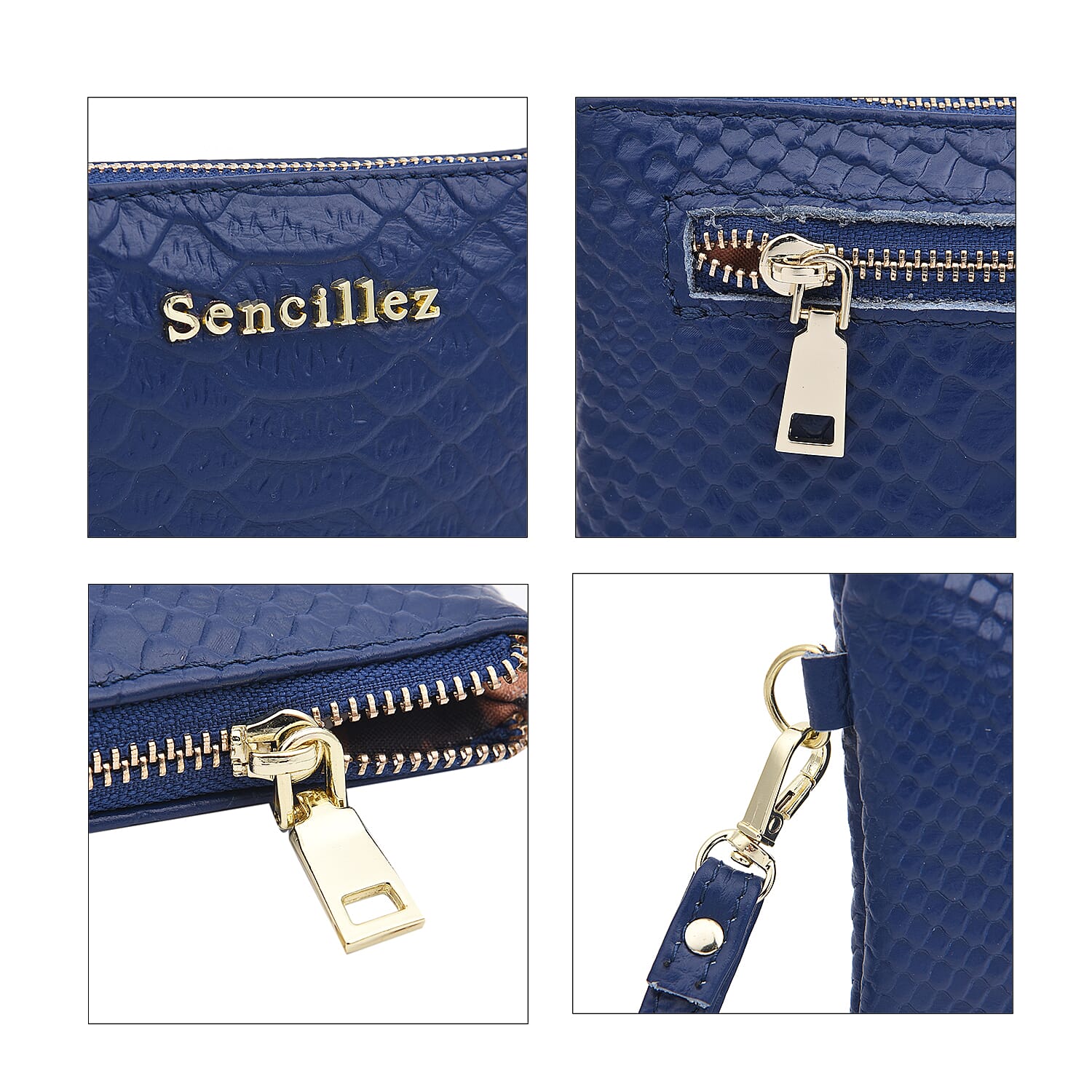 SENCILLEZ 100% Genuine Leather Snakeskin Pattern Clutch Bag with Zipper Closure (Size 19x11Cm) - Blue