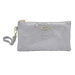 SENCILLEZ Genuine Leather Snakeskin Pattern Clutch Bag with Zipper Closure - Black