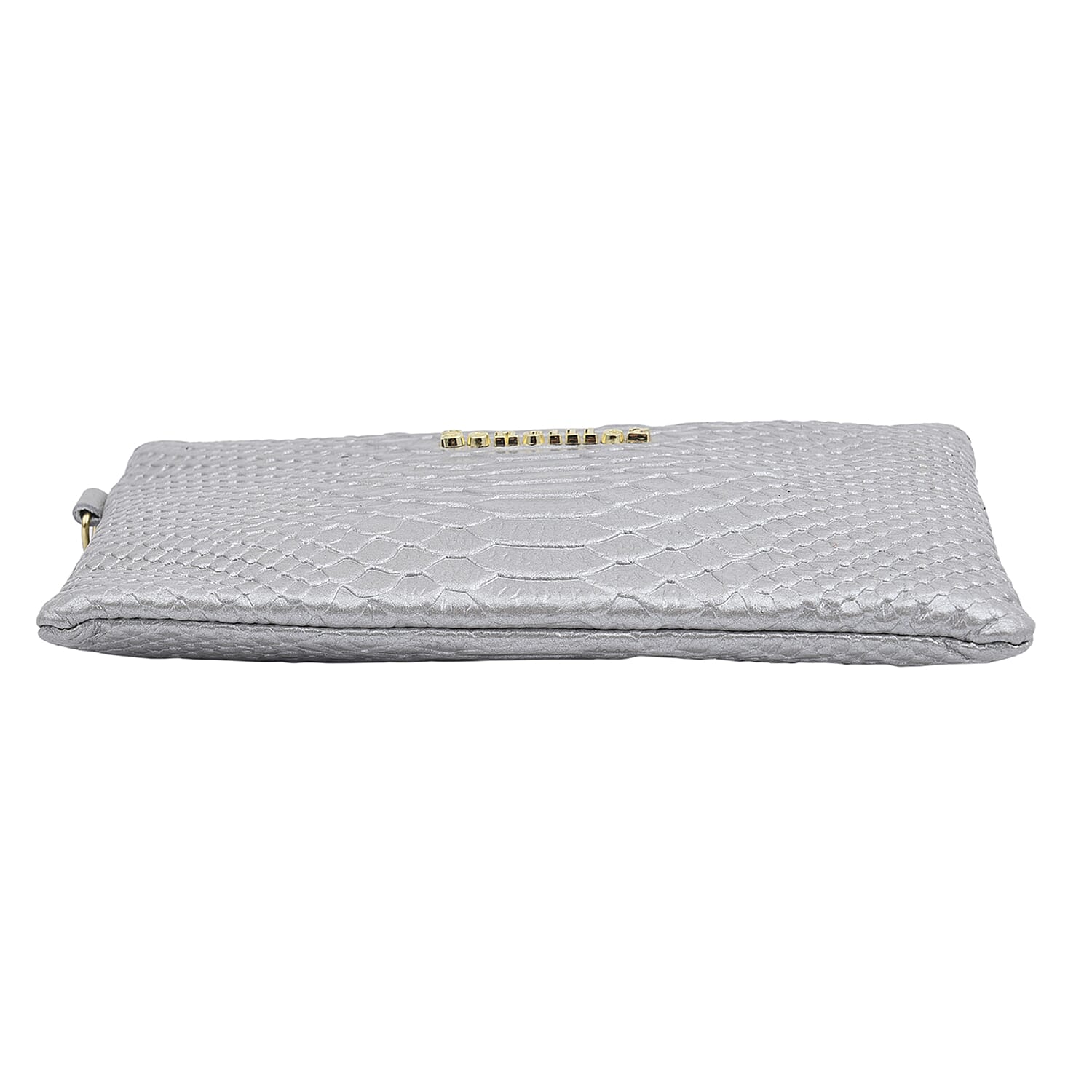 SENCILLEZ 100% Genuine Leather Snakeskin Pattern Clutch Bag with Zipper Closure (Size 19x11Cm) - Silver