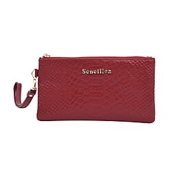 SENCILLEZ Genuine Leather Snakeskin Pattern Clutch Bag with Zipper Closure - Black