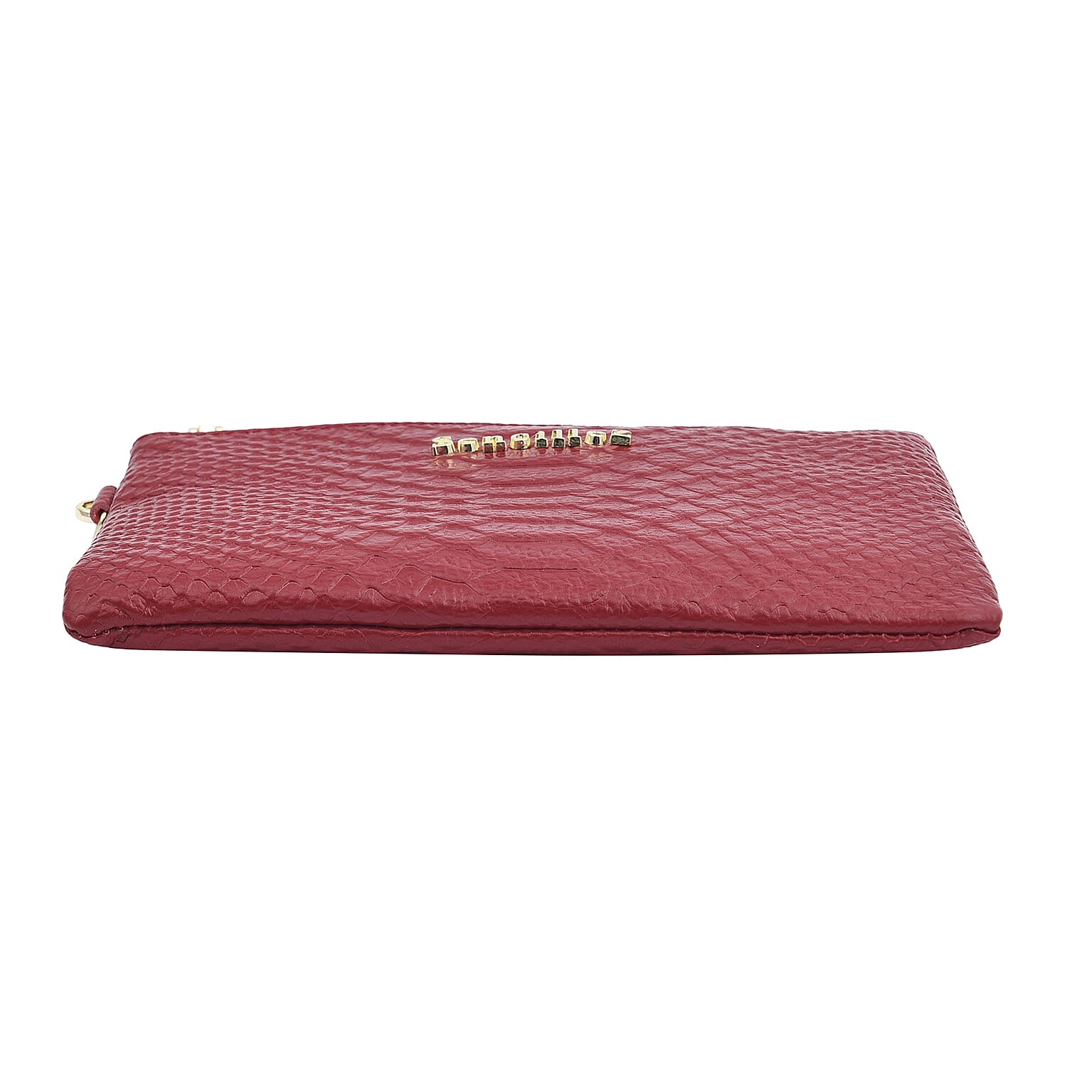 SENCILLEZ 100% Genuine Leather Snakeskin Pattern Clutch Bag with Zipper Closure (Size 19x11Cm) - Burgundy