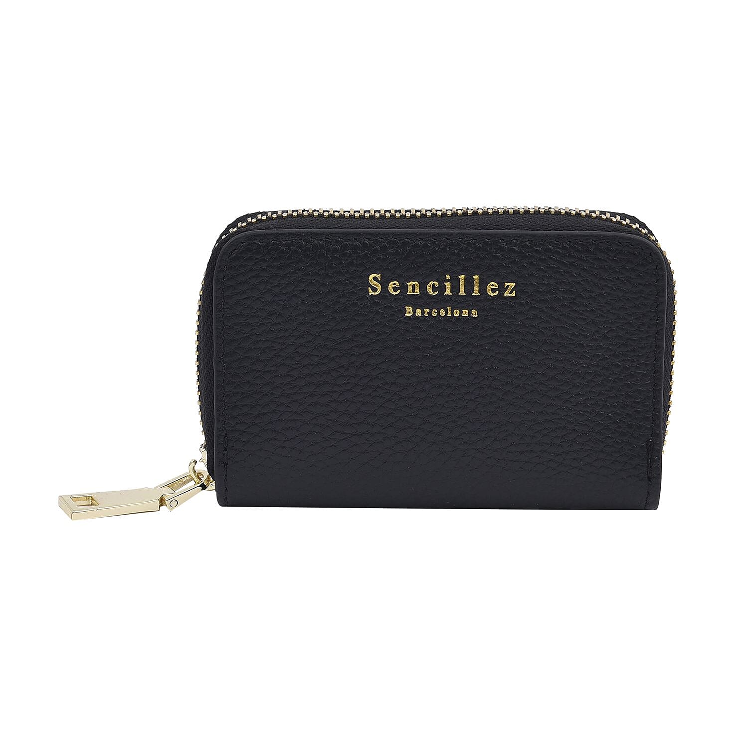 SENCILLEZ 100% Genuine Leather RFID Wallet with Zipper Closure (Size 12x8x2Cm) - Black