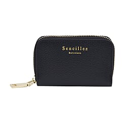 SENCILLEZ 100% Genuine Leather Wallet with Zipper Closure - Black
