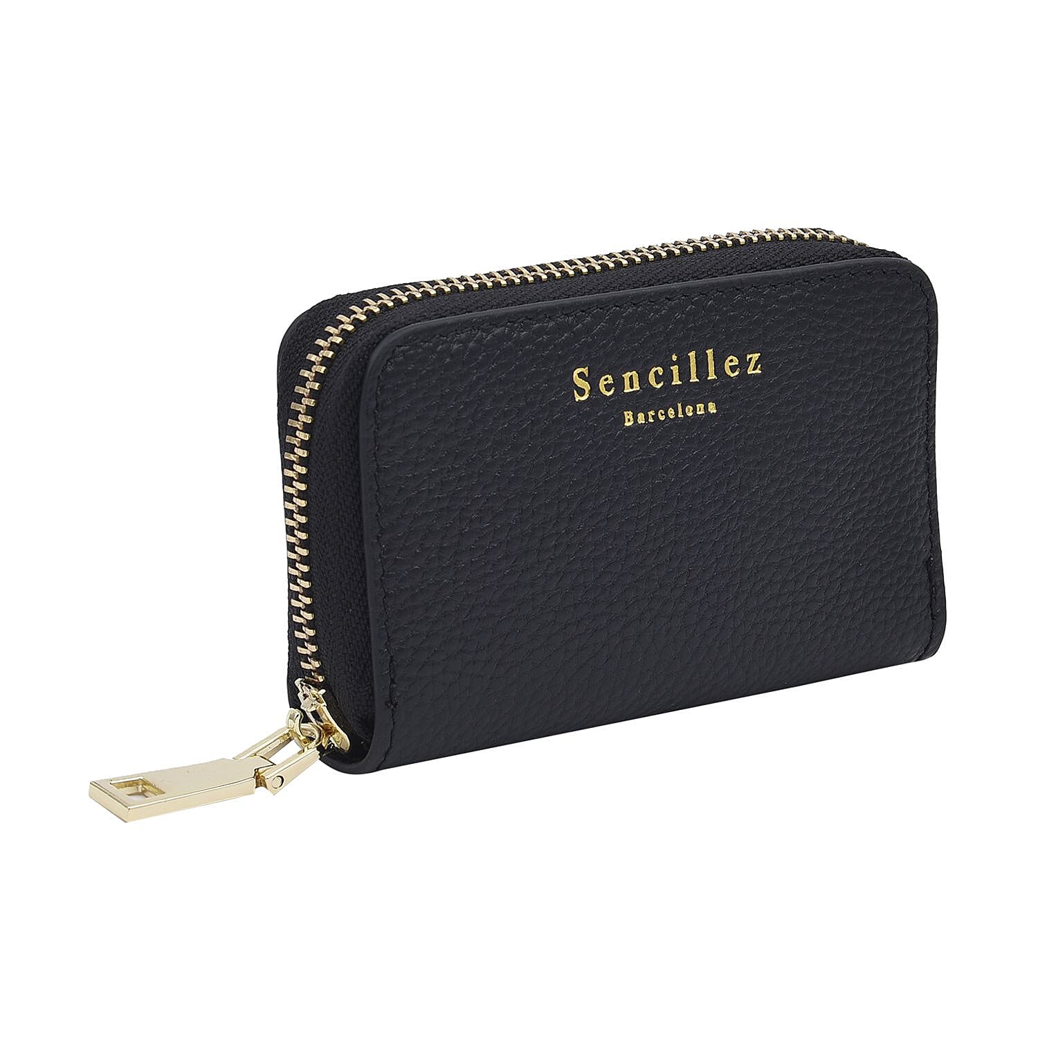 SENCILLEZ 100% Genuine Leather RFID Wallet with Zipper Closure (Size 12x8x2Cm) - Black