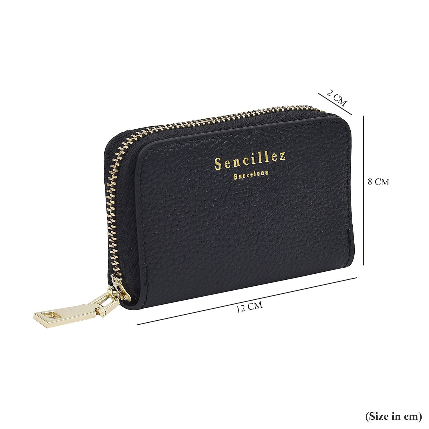 SENCILLEZ 100% Genuine Leather RFID Wallet with Zipper Closure (Size 12x8x2Cm) - Black