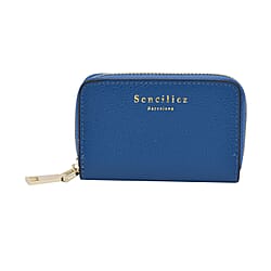 SENCILLEZ 100% Genuine Leather Wallet with Zipper Closure - Blue
