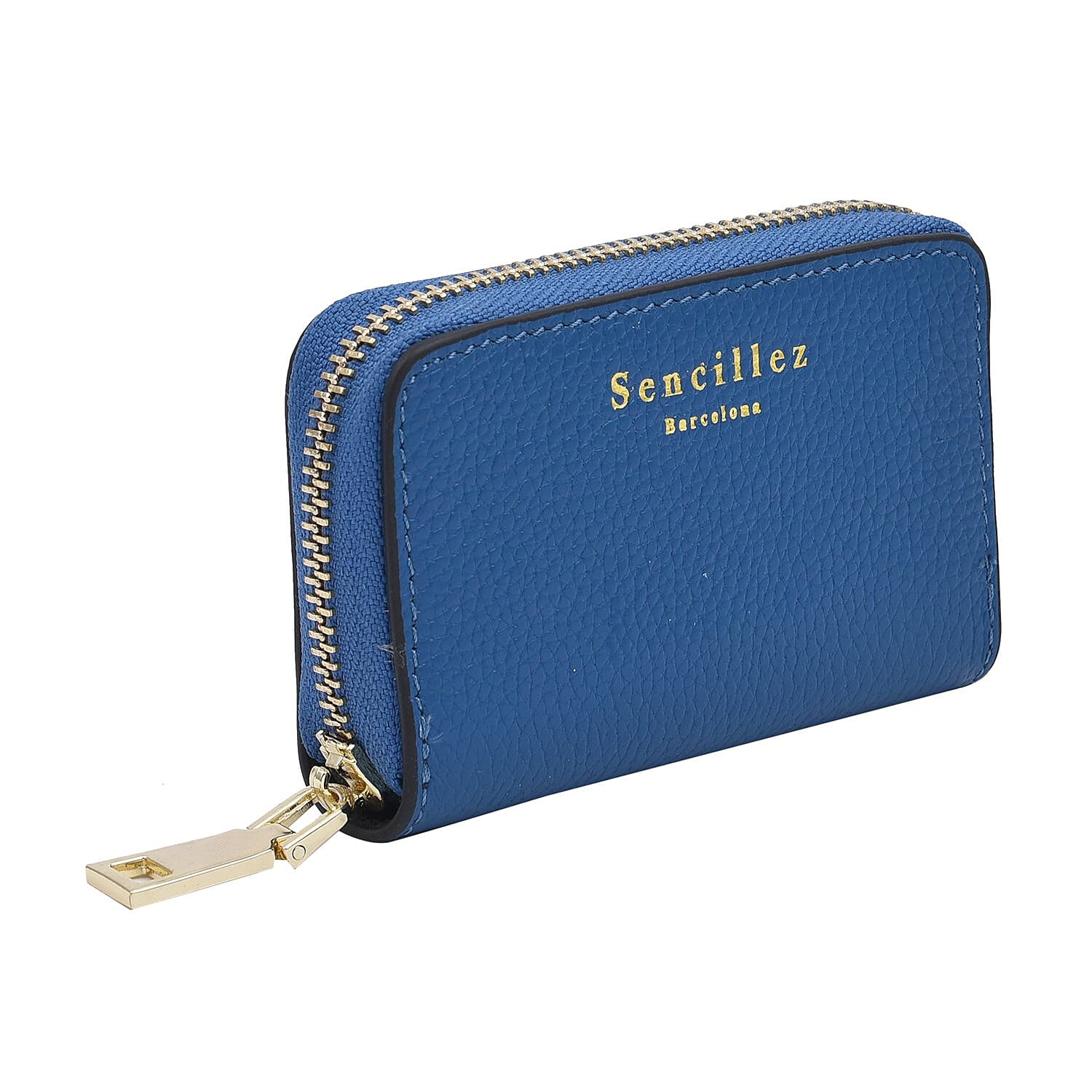 SENCILLEZ 100% Genuine Leather RFID Wallet with Zipper Closure (Size 12x8x2Cm) - Blue