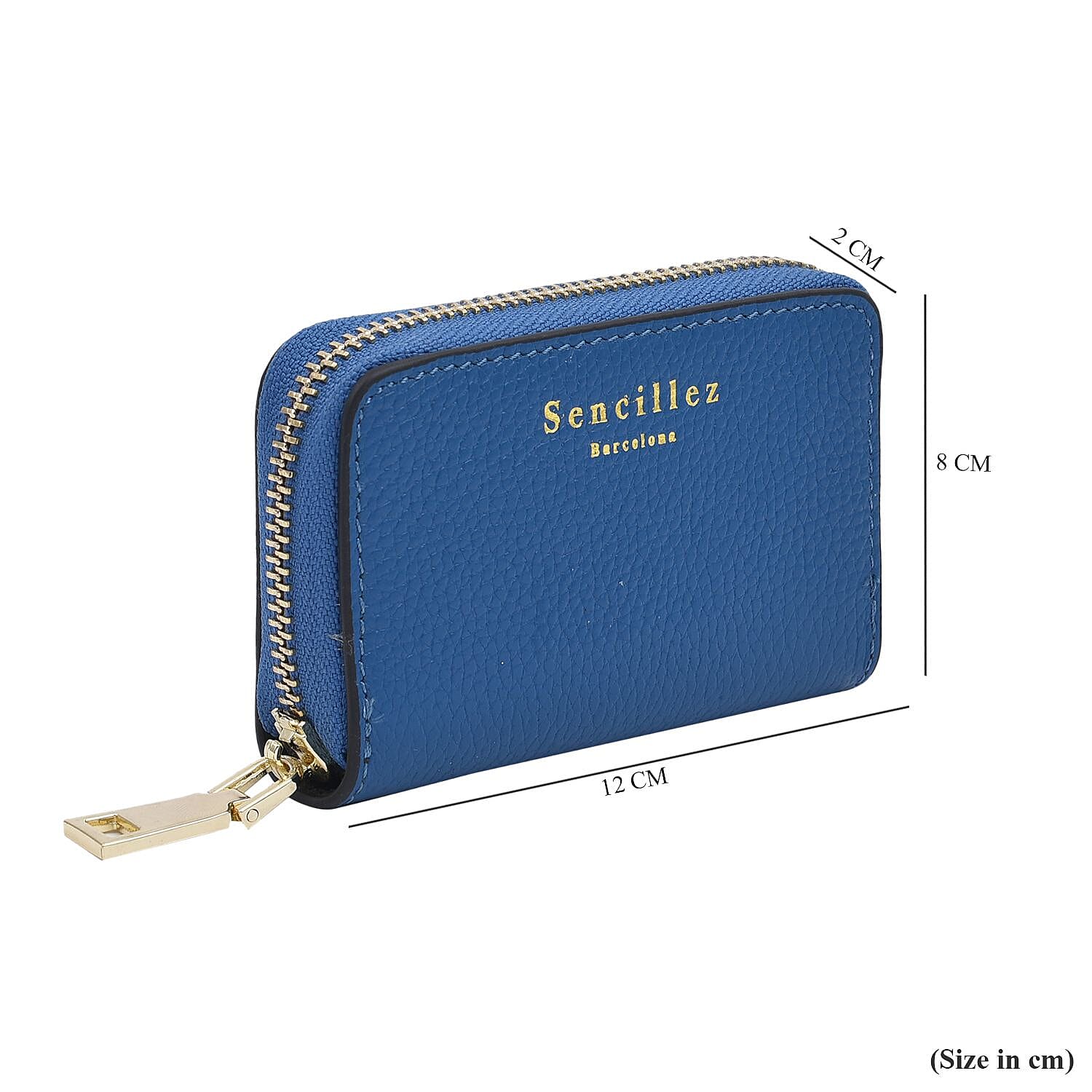SENCILLEZ 100% Genuine Leather RFID Wallet with Zipper Closure (Size 12x8x2Cm) - Blue