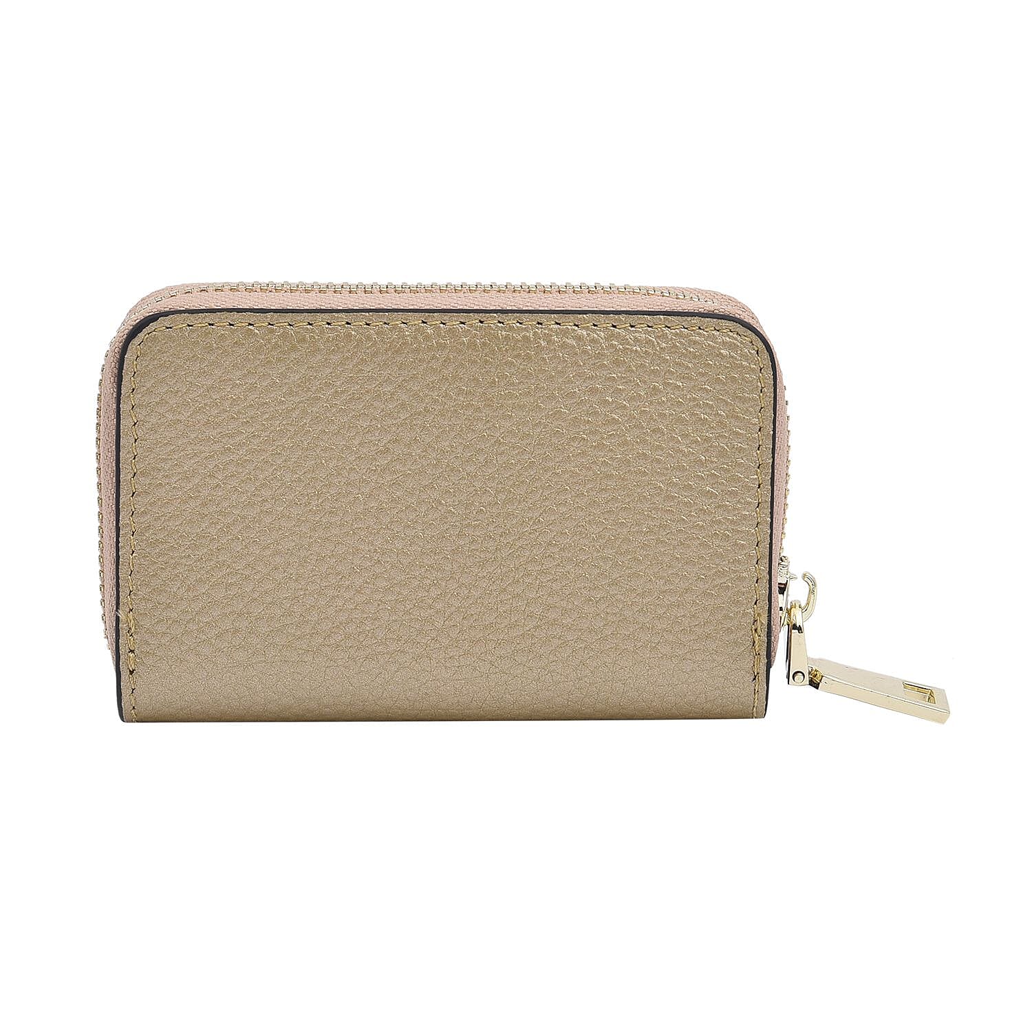SENCILLEZ 100% Genuine Leather RFID Wallet with Zipper Closure (Size 12x8x2Cm) - Gold