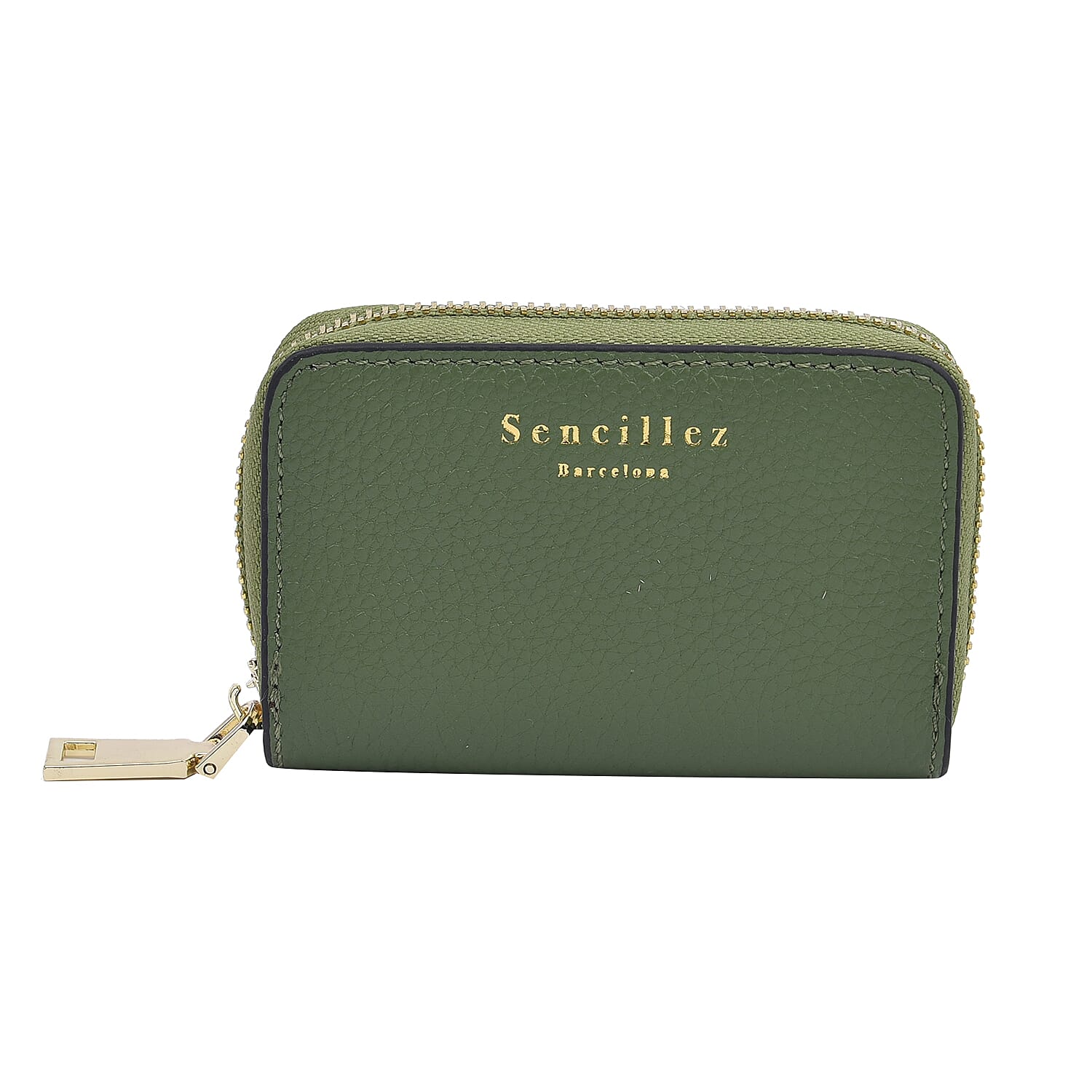 SENCILLEZ 100% Genuine Leather Wallet with Zipper Closure (Size 12x8x2Cm) - Green