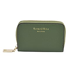 SENCILLEZ 100% Genuine Leather Wallet with Zipper Closure - Green