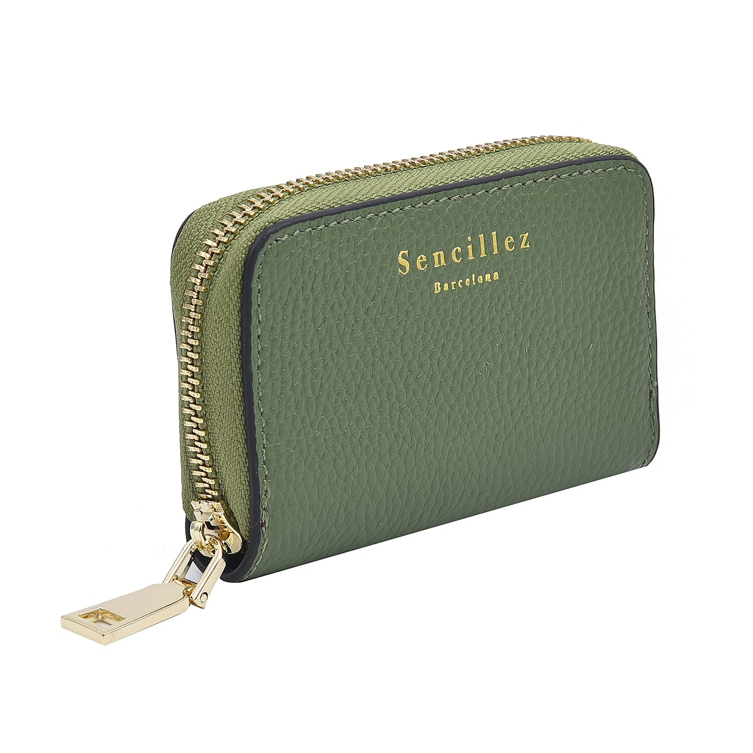 SENCILLEZ 100% Genuine Leather Wallet with Zipper Closure (Size 12x8x2Cm) - Green