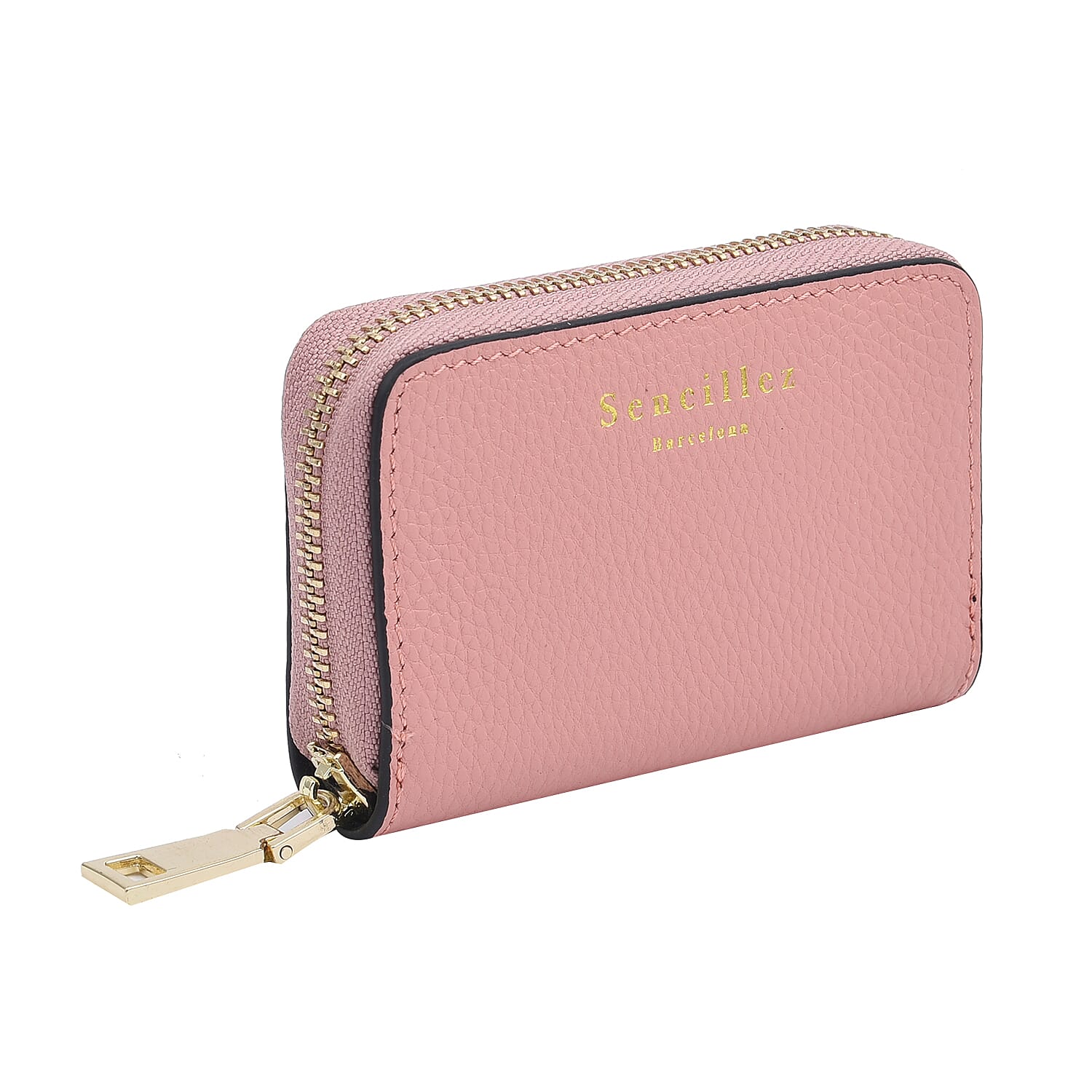 SENCILLEZ 100% Genuine Leather Wallet with Zipper Closure (Size 12x8x2Cm) - Pink