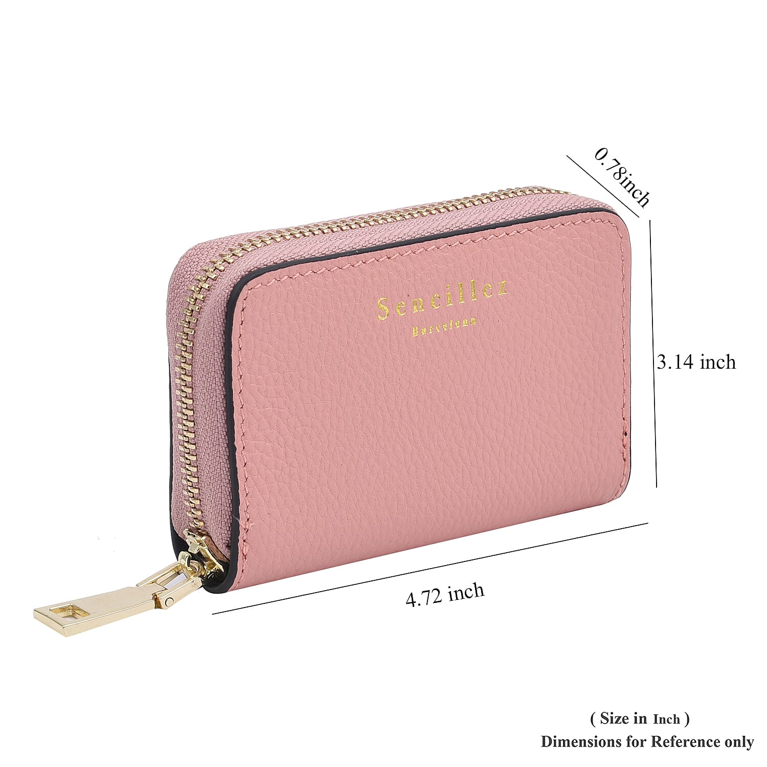 SENCILLEZ 100% Genuine Leather Wallet with Zipper Closure (Size 12x8x2Cm) - Pink