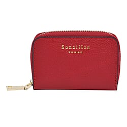 SENCILLEZ 100% Genuine Leather Wallet with Zipper Closure - Red