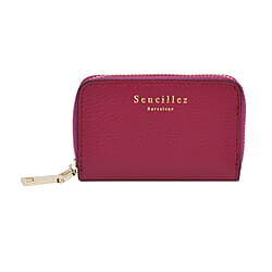 SENCILLEZ 100% Genuine Leather Wallet with Zipper Closure - Fuchsia