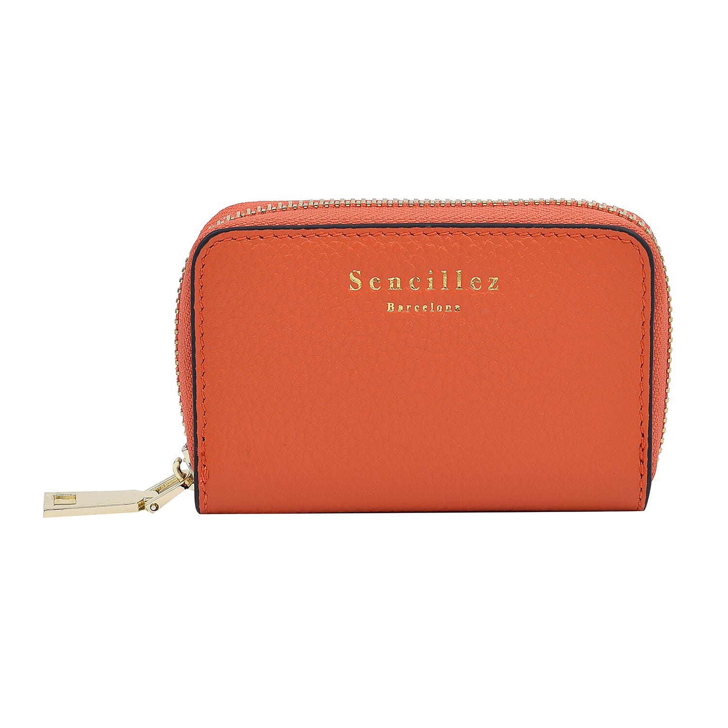 SENCILLEZ 100% Genuine Leather Wallet with Zipper Closure (Size 12x8x2Cm) - Orange