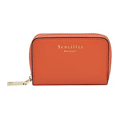 SENCILLEZ 100% Genuine Leather Wallet with Zipper Closure - Orange