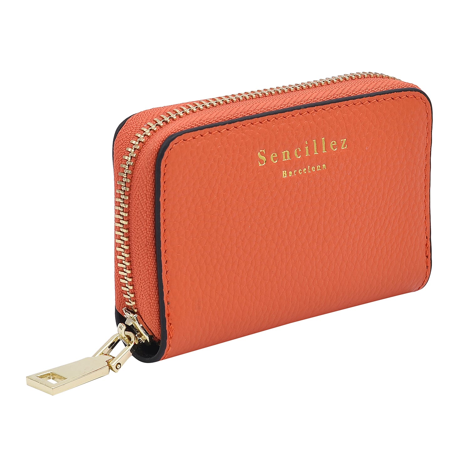 SENCILLEZ 100% Genuine Leather Wallet with Zipper Closure (Size 12x8x2Cm) - Orange