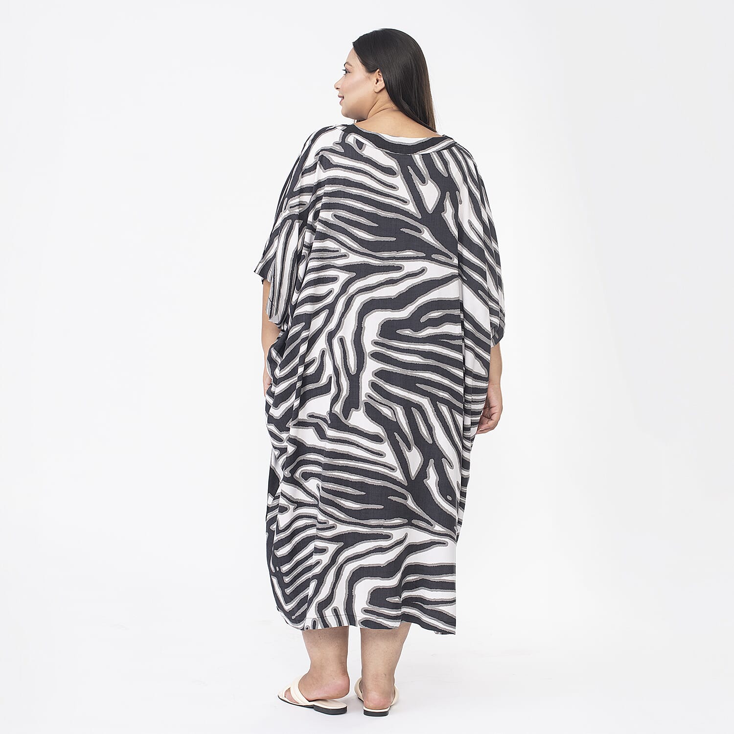 Tamsy V Neck Kaftan Midi Dress (One Size) - Navy