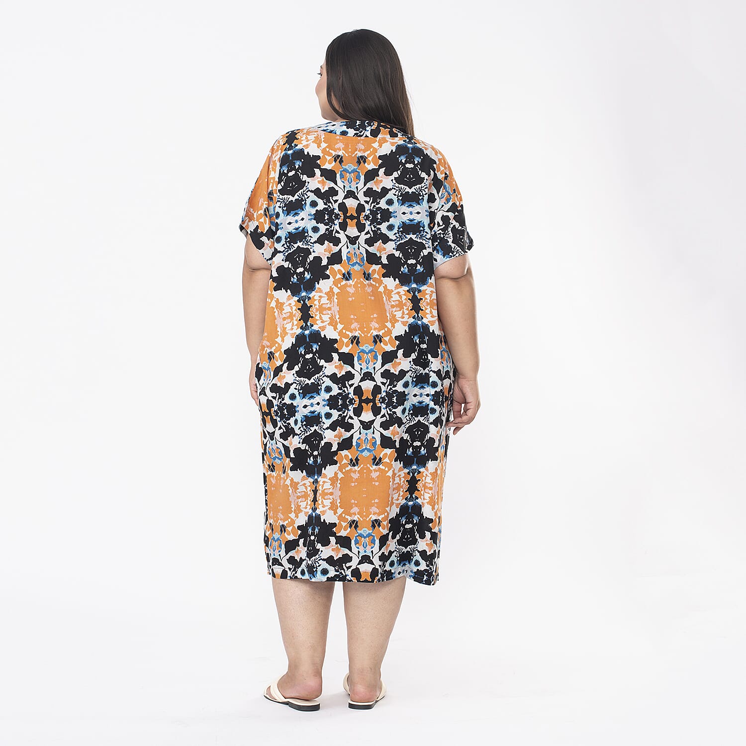 Tamsy V Neck Kaftan Midi Dress (One Size) - Navy