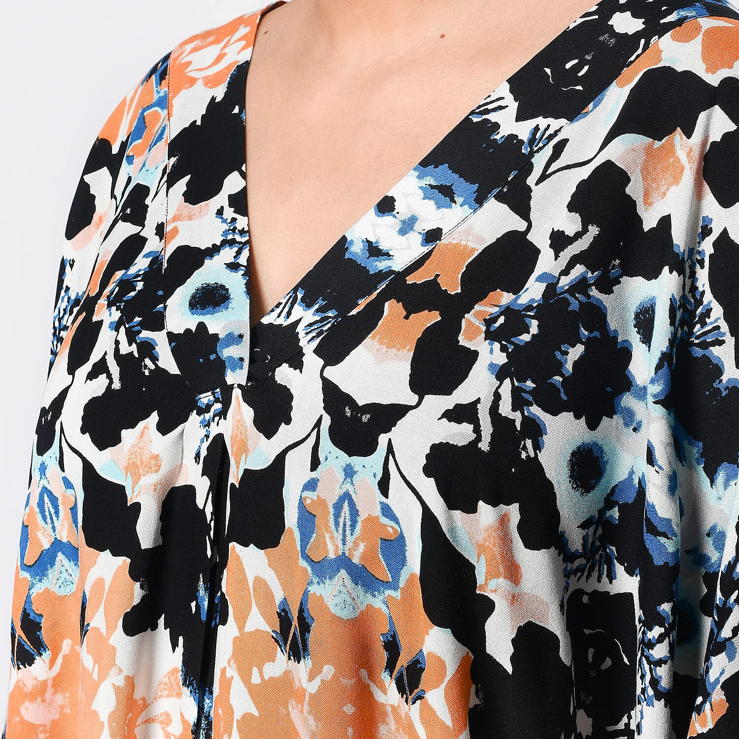 Tamsy V Neck Kaftan Midi Dress (One Size) - Navy