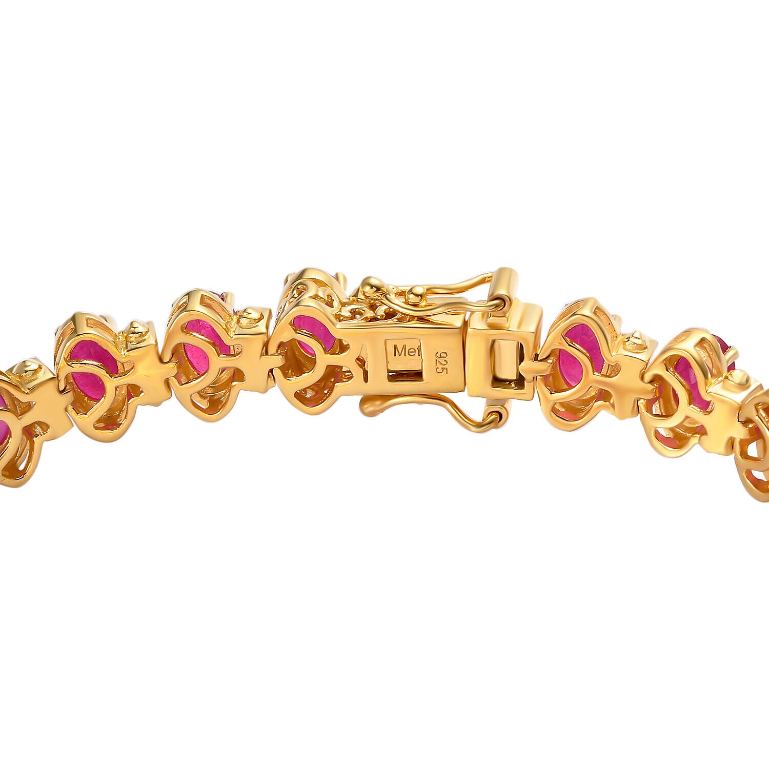 Ruby and Natural Zircon Bracelet (Size - 7.5) in 18K Yellow Gold Vermeil Plated Sterling Silver 20.831 Ct, Silver Wt. 16.90 Gms