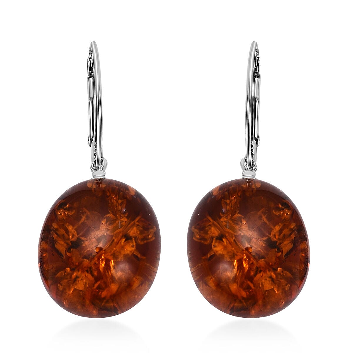 Tucson Special- Amber Lever Back Earrings in Platinum Overlay Sterling Silver