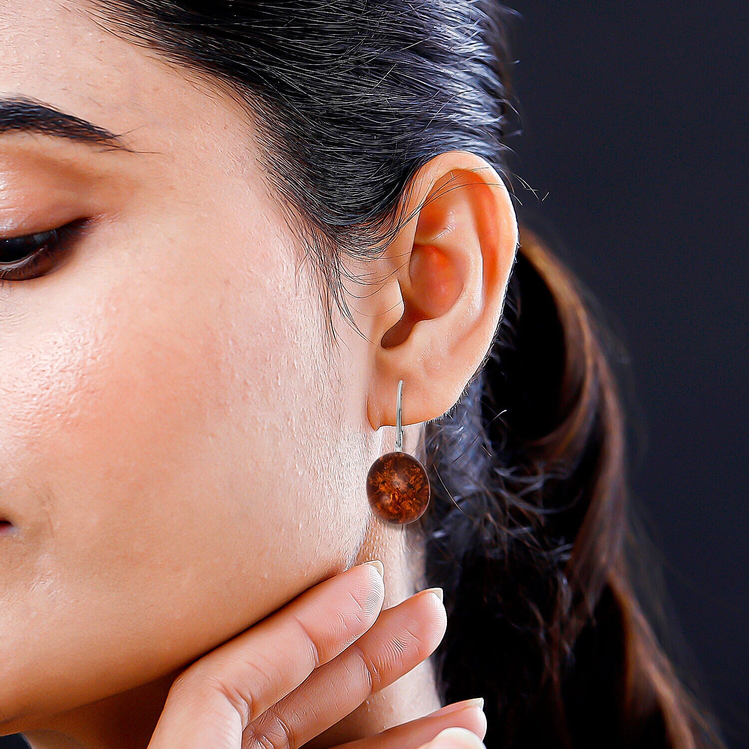 Tucson Special- Amber Lever Back Earrings in Platinum Overlay Sterling Silver