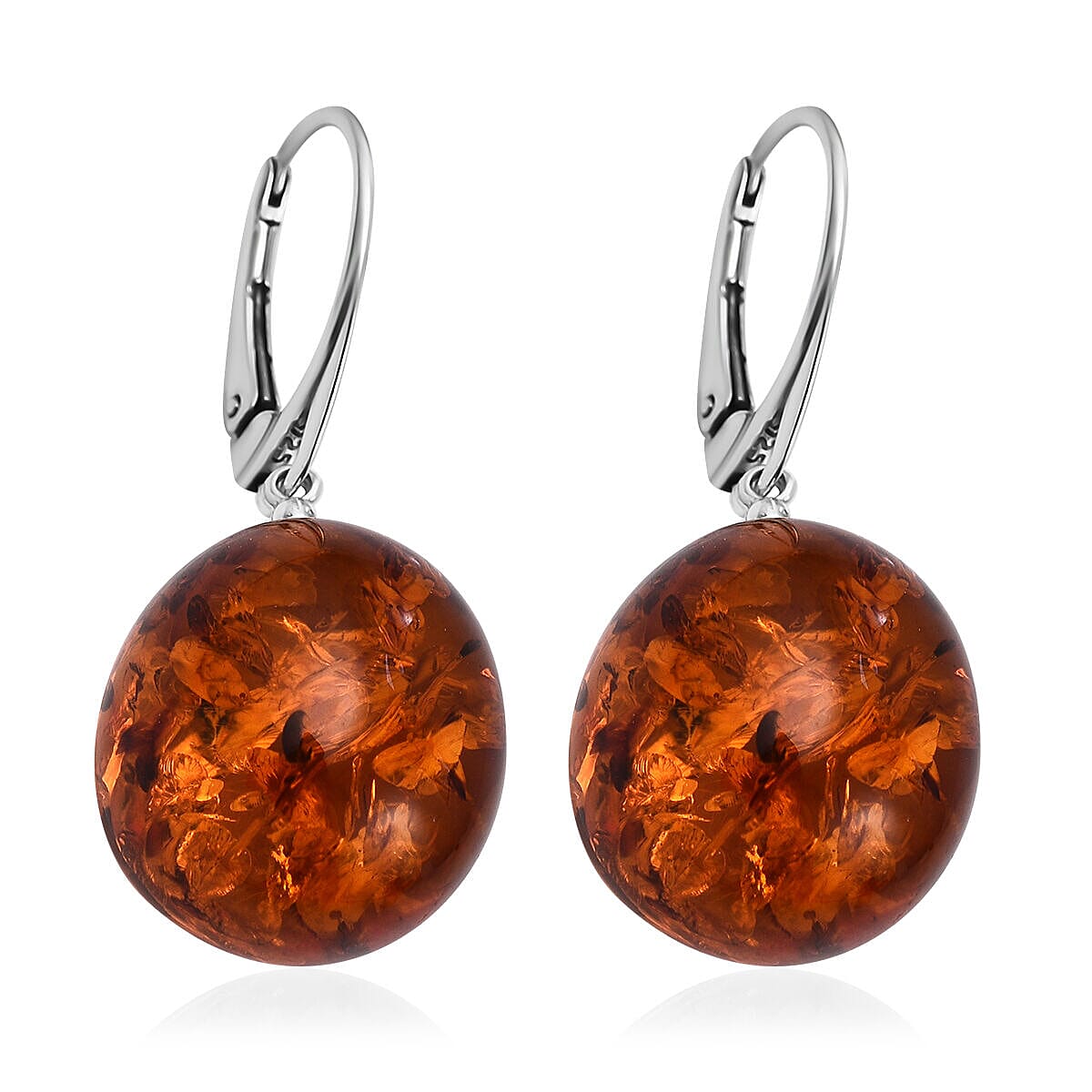 Tucson Special- Amber Lever Back Earrings in Platinum Overlay Sterling Silver