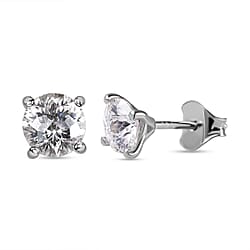 Moissanite Solitaire Stud Earrings (with Push Back) in Platinum Overlay Sterling Silver 1.618 Ct.