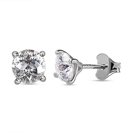 Moissanite Solitaire Stud Earrings with Push Back in Platinum Overlay Sterling Silver 1.62 Ct.
