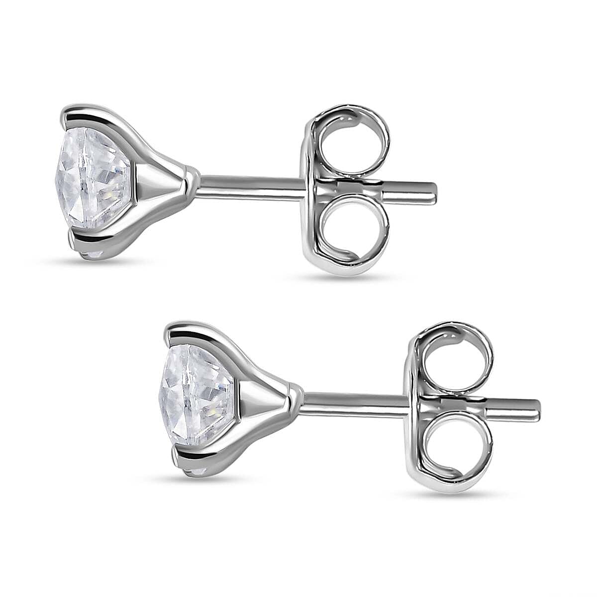 Moissanite Solitaire Stud Earrings with Push Back in Platinum Overlay Sterling Silver 1.62 Ct.