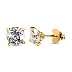 Moissanite Solitaire Stud Push Post Earring (With Push Back) in 18K Vermeil Yellow Gold Plated Sterling Silver 1.618 Ct.
