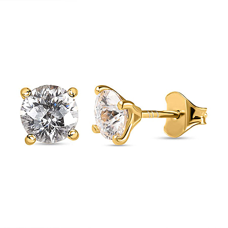 Moissanite Solitaire Stud Earrings  in 18K Yellow Gold Vermeil Plated Sterling Silver 1.50 Ct.