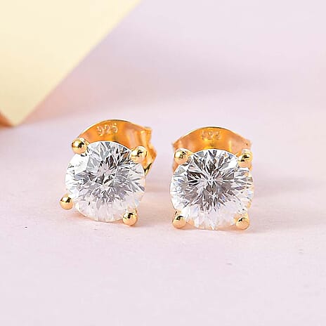 Moissanite Solitaire Stud Earrings  in 18K Yellow Gold Vermeil Plated Sterling Silver 1.50 Ct.