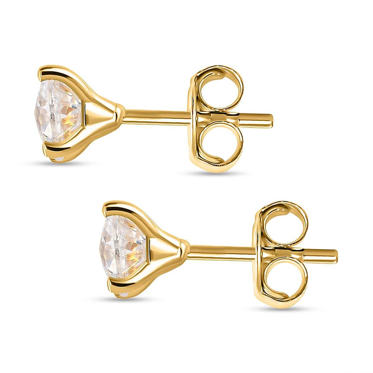 Moissanite Solitaire Stud Earrings  in 18K Yellow Gold Vermeil Plated Sterling Silver 1.50 Ct.