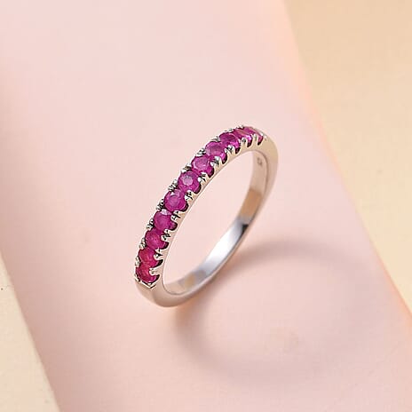 African Ruby Half-Eternity Ring in Platinum Overlay Sterling Silver 0.737 Ct.