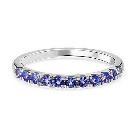 0.50 Ct Blue Sapphire Half Eternity Sleek Band Ring in Sterling Silver with Platinum Plating