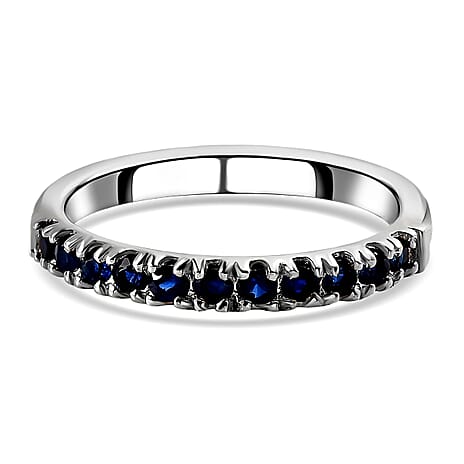 Blue Sapphire Ring in Platinum Overlay Sterling Silver