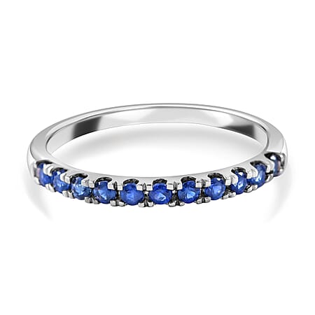 0.46 Ct Tanzanite Half Eternity Sleek Wedding Band Ring in Sterling Silver with Platinum Plating